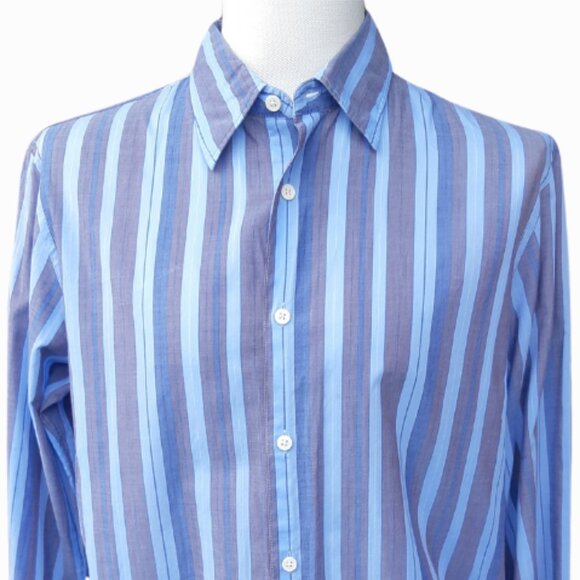 Claiborne by John Bartlett SZ M Blue Stiped Long Sleeve Men's Cotton Shirt - Picture 4 of 14